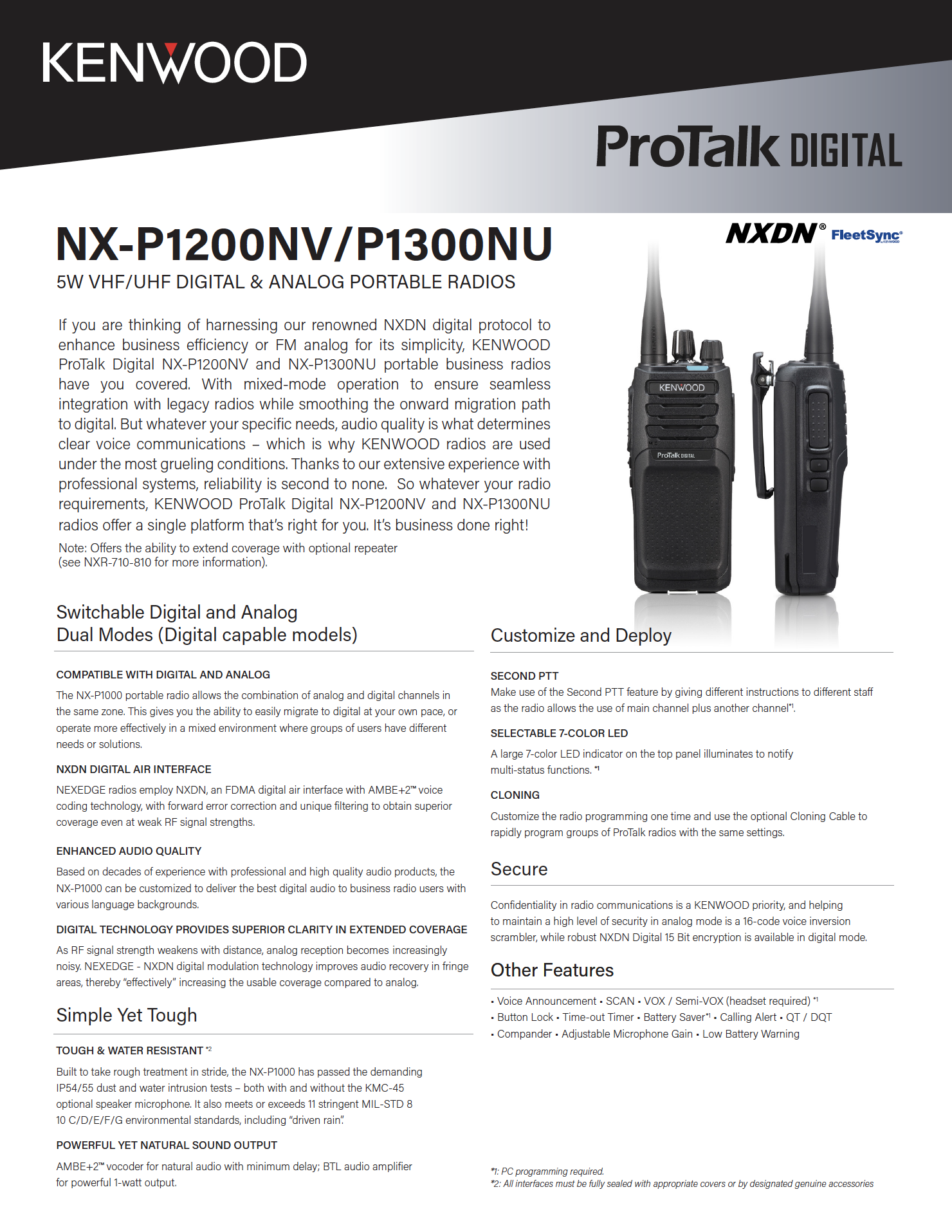 NX-P1200NVK NX-P1300NUK PROTALK SPEC SHEET